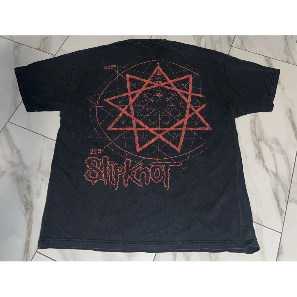 Slipknot Mask Grid & Nonagram Band Tee Mens L Black Graphic Double Sided Y2K 90s